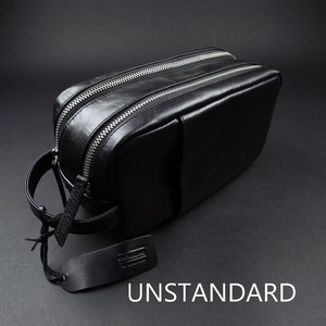 新品★UNSTANDARD/【本革】メッシュ切り替えダブルジップクラッチバッグ001/黒