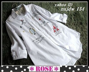 *Rose*M~L~2L* adult playing heart!sinterela× Pinocchio embroidery. shirt tunic / white 