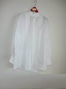 白　長袖　綿100% スタンドカラーシャツ　ロングブラウス　ミニワンピース　