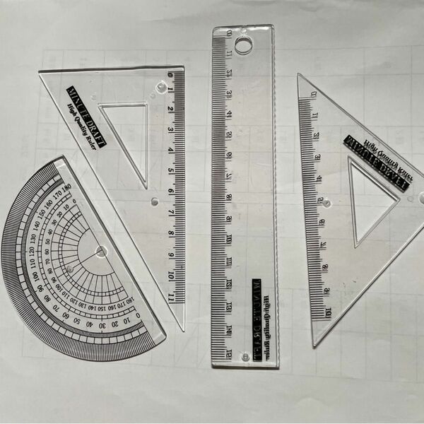 分度器、三角定規、物差し 4点セット