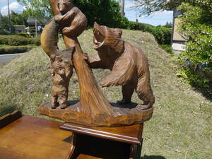 【4Ap24 O】1975年 木登り かわいい親子熊 3匹熊 網走 アイヌ 木彫り熊 木彫熊 昭和レトロ/アンティーク