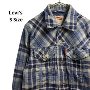 Levi'sチェック柄長袖シャツ青秋冬メンズS　a34