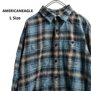 AMERICANEAGLEチェック柄長袖シャツ春秋冬青メンズL　a10