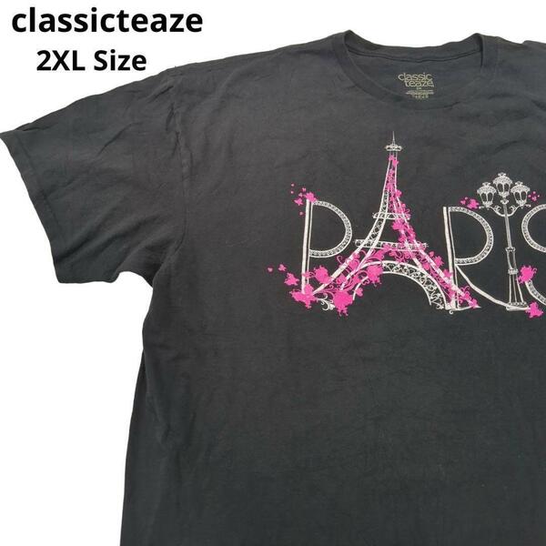 classicteaze半袖TシャツロゴプリントPARIS黒レディース2X　a4