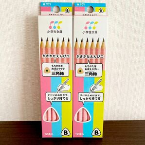 《お得2ダース》サクラクレパス 小学生文具 かきかたえんぴつ三角軸鉛筆 ピンク B