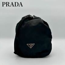 【極美品】PRADA 巾着ミニポーチ バッグ ナイロン 三角ロゴ ブラック小物入れ テスート _画像1