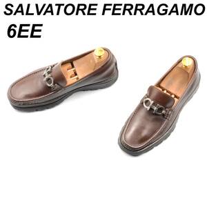 即決 SALVATORE FERRAGAMO フェラガモ 24cm 6EE メンズ レザーシューズ ローファー ガンチーニ 茶 ブラウン 革靴 皮靴 ビジネスシューズ