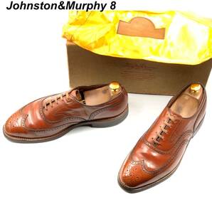 即決 Johnston&Murphy ジョンストン&マーフィー 26cm 8 メンズ レザーシューズ ウイングチップ 茶 ブラウン 箱付 保存袋付 革靴 皮靴