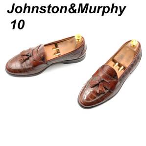 即決 Johnston&Murphy ジョンストン&マーフィー 28cm 10 メンズ レザーシューズ タッセルローファー 型押 茶 ブラウン 革靴 皮靴 ビジネス