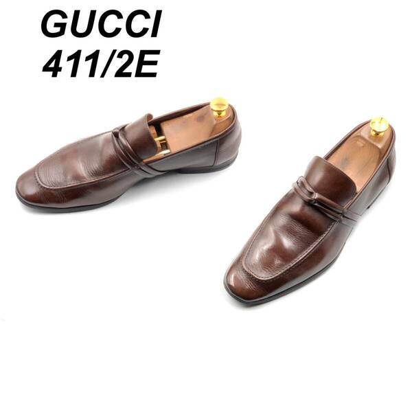 即決 GUCCI グッチ 26.5cm 41.5E 121471 メンズ レザーシューズ ローファー 茶 ブラウン 革靴 皮靴 ビジネスシューズ