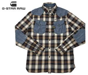 ★G-STAR RAW ジースター デニム切替 チェック 長袖シャツ メンズ S