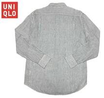 【1000円〜】★UNIQLO ユニクロ 麻100% ストライプ 長袖 リネンシャツ ホワイト メンズ M_画像2