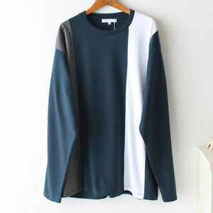 【XLサイズ】新品タケオキクチ THE SHOP TK ストライプ 切替 ロングTシャツ　メンズ　グリーン