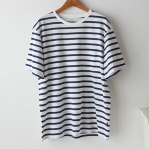 【Sサイズ】新品 タケオキクチ THE SHOP TK 【抗菌防臭】 クルーネック Tシャツ 白×紺 メンズの画像1