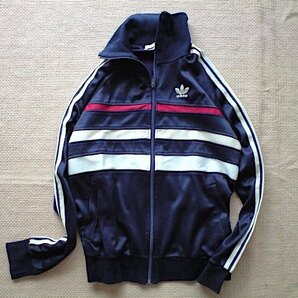 即決 80s ヴィンテージ adidas England イングランド製 胸3本ライン ジャージ 168 OPTIジップ ネイビー 白クリーム赤 英国 ventex