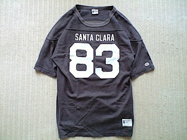 即決 別注品 Champion フットボール Tシャツ ランタグ 38-40 Mサイズ SANTA CLARA サンタクララ チャコール