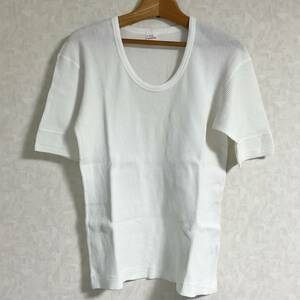 Healthknit　Uネック　Tシャツ　ワッフル/ホワイト　サイズL　　W018 