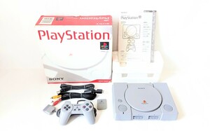 動作品・清掃済み★SONY PlayStation プレイステーション PS1「SCPH-5500」箱付き本体・純正コントローラ・ケーブル・メモリーカード