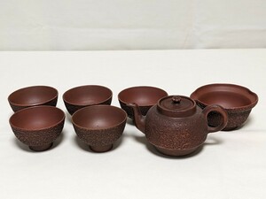 （遊里）茶道具　備前焼　煎茶器　急須　湯のみ茶碗　湯冷まし