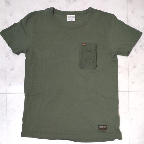 アルファインダストリーズ コットン ポケット 半袖Tシャツ カーキ色
