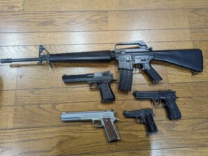 *0M-011/ Junk air gun 4 point gas gun 1 point total 5 point set COLT AR-15/ desert Eagle /M9 military other /1 jpy ~