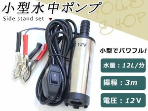 12V 小型 軽量 水中ポンプ 12L/min ケーブル3m スイッチ式 バッテリー クランプ ON/OFFスイッチ付き スレンレス製 DC12V 1.5A 英文説明書付