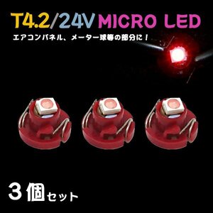 Б メール便送料無料 3個セット メーター エアコンパネル パネルライト 自動車 LED チップ 24V SMD T4.2 バルブ トラック 大型車 レッド