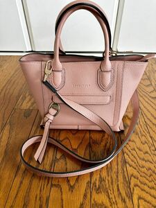  Long Champ handbag shoulder bag leather pink beautiful goods 