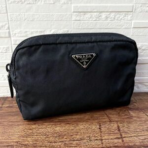  Prada nylon triangle plate Logo pouch compact black black color 