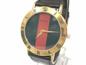 ★ GUCCI グッチ 3000.2.M レッド×グリーン文字盤 クオーツ メンズ腕時計 不動品 ジャンク★003863