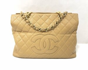 ★ CHANEL シャネル マトラッセ キャビアスキン チェーントート ゴールド色金具 キャメル バッグ 鞄 中古★003127