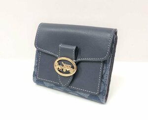 ★【未使用保管品】COACH コーチ シグネチャー 二つ折り財布 4103 デニムマルチ レザー 濃紺 ブルー ウォレット ★002574