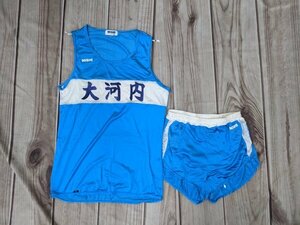 16．Nishi ニシスポーツ 日本製 大河内 陸上 ユニフォーム 上下 セット ランニング シャツ ショート パンツ レディースL 青系白x209