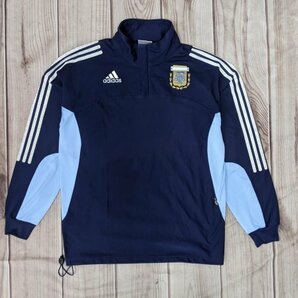 4．アルゼンチン代表 00s オールド アディダス エンブレム ロゴ ハーフジップ 長袖 シャツ サッカー Y2K メンズL 紺水色白x403の画像1
