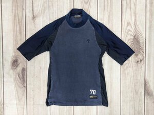 8．PROMADE デサント 裾ロゴ 70番 日本製 コットン ポリエステル 切替デザイン 半袖 Tシャツ スポーツウェア メンズO 紺系x402