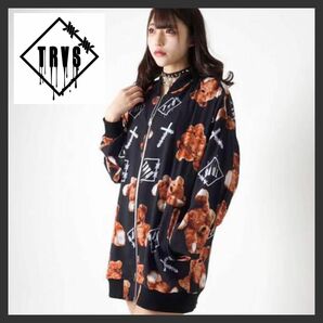 TRAVASTOKYO クマ柄シフォンブルゾン ブラック