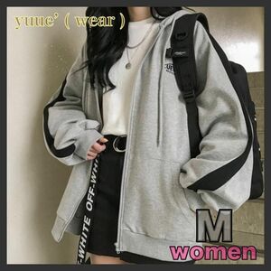 yuue’ wear サイドライン ジップアップパーカー グレー Mサイズ