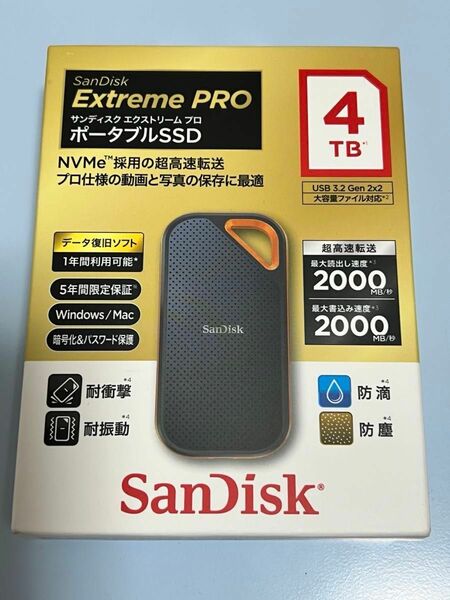 新品　SanDisk サンディスク ポータブルSSD Extreme エクストリームプロ　SSDE81-4T00-J25 4TB