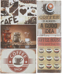 ブリキ 看板 アメリカン 雑貨 5枚セット おしゃれ インテリア かっこいい 壁飾り カフェ ポスター グッズ 豆 カップ コーヒー2