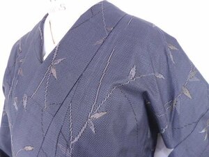 502■ 美品 しゃれ味のある葉模様 本場 大島紬 裄67 ■ひまわり