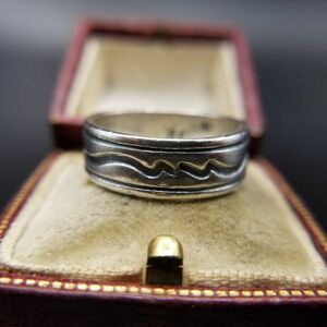 ウェーブライン 波 925 シルバー ヴィンテージ バンドリング 線状彫刻 指輪 レトロ メンズジュエリー YDK②14