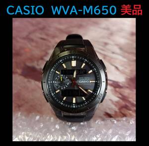 電波ソーラー☆美品・動作良好☆ CASIO WVA-M650 カシオ 　タフソーラー wave cepter ウェーブセプター■BLACK文字盤■