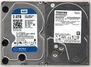 SATA ☆ 3.5インチHDD　2.0TB×2個セット　計 4.0TB (4000GB) ★ Western & TOSHIBA ★ 健康状態：正常 ☆