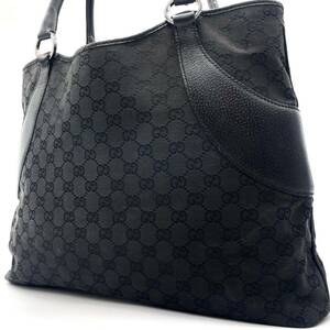 美品/A4収納◎ グッチ 《王者の風格》GUCCI メンズ ビジネス トートバッグ 肩掛け GG柄 総柄 レザー キャンバス 黒 ブラック