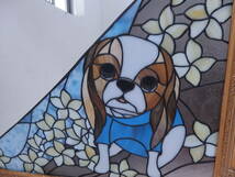 アンティーク額縁風　ステンドグラスミラー　犬　（キャバリア？）　ワンコ　大型ミラー_画像3