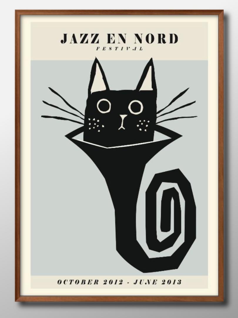 6951■무료 배송!!아트 포스터 페인팅 A3 사이즈 재즈 JAZZ 고양이 일러스트 스칸디나비아 무광택 용지, 거주, 내부, 다른 사람