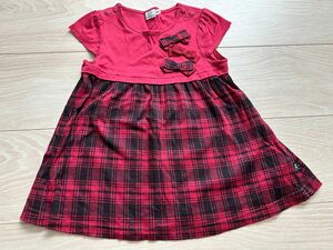 80センチ　90センチ　組曲　ワンピース　クミキョク　赤　チェック　半袖　夏服