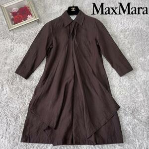 [ Italy made ]MaxMara Max Mara white tag frill design linen flax shirt One-piece 7 minute sleeve 