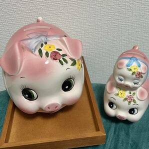 豚の貯金箱　親子セット　陶器　インテリア　昭和レトロ　可愛い　送料無料