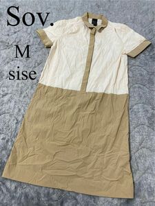 ソブ　ダブスタ　ドッキングワンピース　フリーサイズ　切り替え　春服　夏服　 半袖　日本製　ベージュ